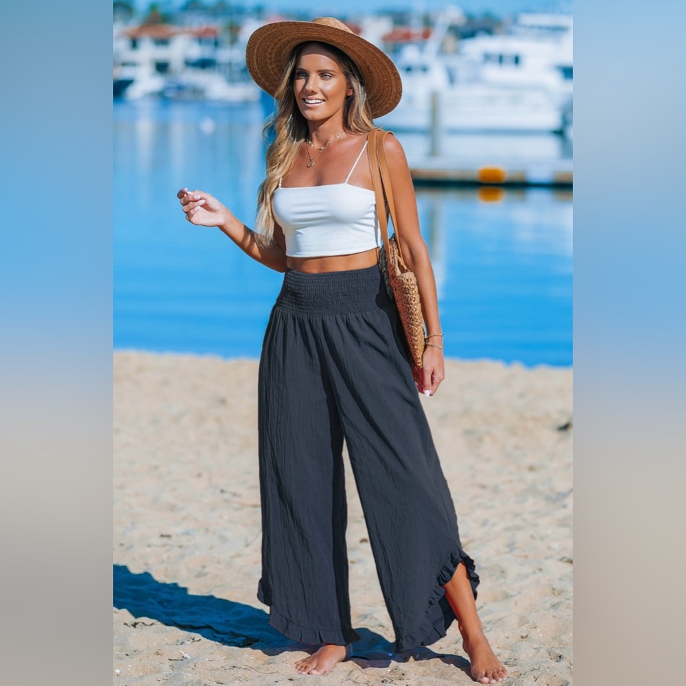 NWT Boutique CUPSHE Smocked Waist Summer Pants in Navy